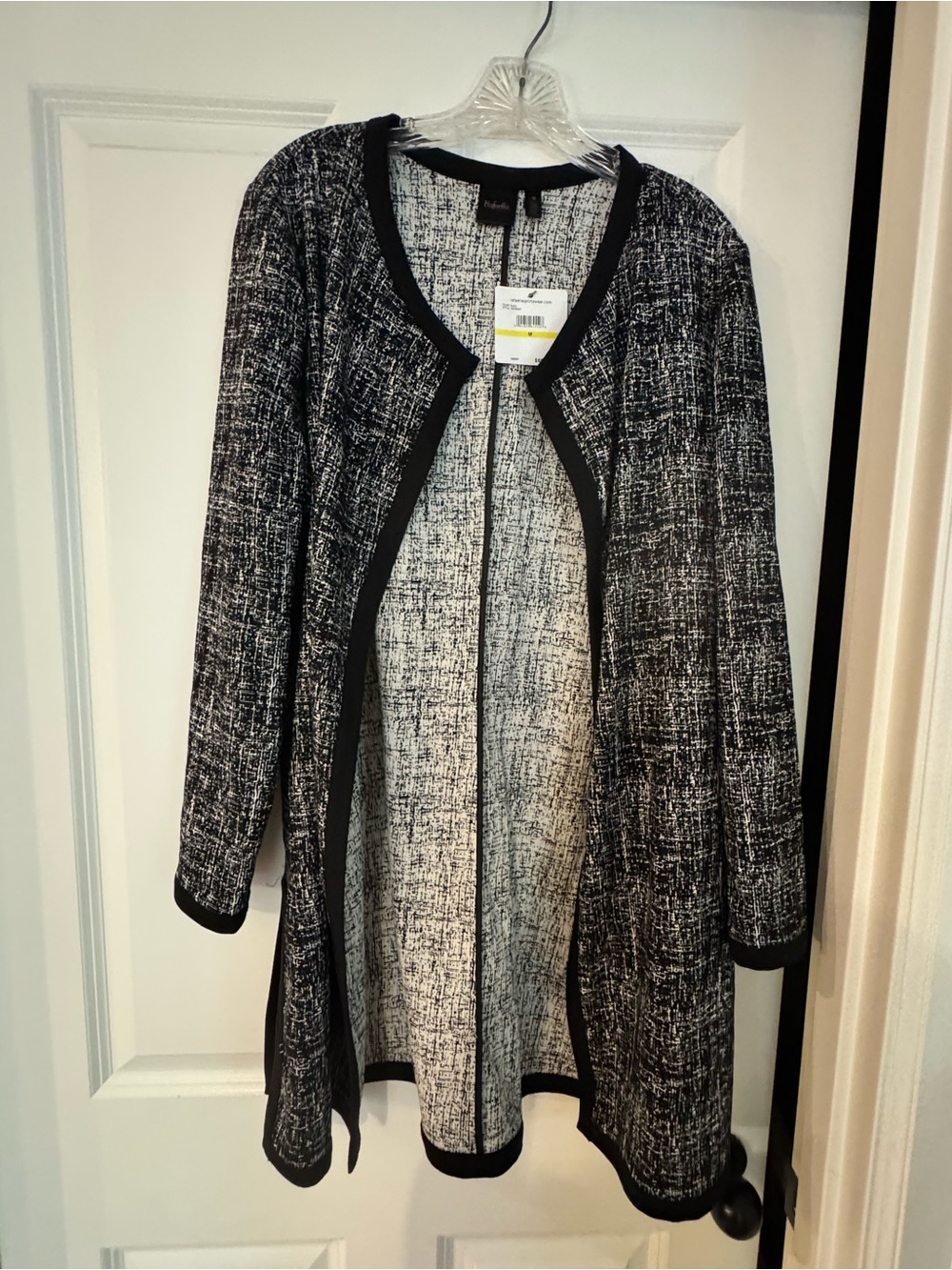 Rafaella Black and White Tweed Open-Front Cardigan